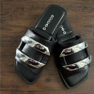Boccato Black Sandals with Silver Details, new size 39 leather European